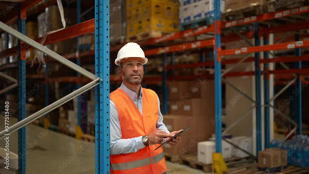 Warehouse manager worker using digital tablet checking inventory Warehouse manager worker using digital tablet checking inventory