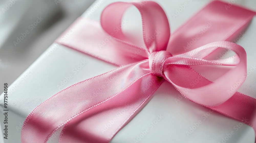 A close-up of a breast cancer awareness ribbon tied around a white gift box, symbolizing support and care. Focus on the ribbonas knot. No people. A close-up of a breast cancer awareness ribbon tied around a white gift box, symbolizing support and care. Focus on the ribbonas knot. No people.