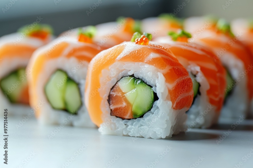 Salmon & cucumber sushi rolls*a plain white background, Salmon & cucumber sushi rolls*a plain white background,