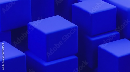 Modern Tech Background with Precisely Constructed Multisized Cubes. Blue, 3D rendering. photo