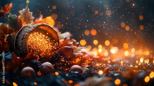 Autumnal Glow: Cornucopia with Warm Lights & Bokeh