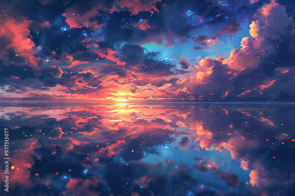 A colorful clouds are reflected in the sky A colorful clouds are reflected in the sky