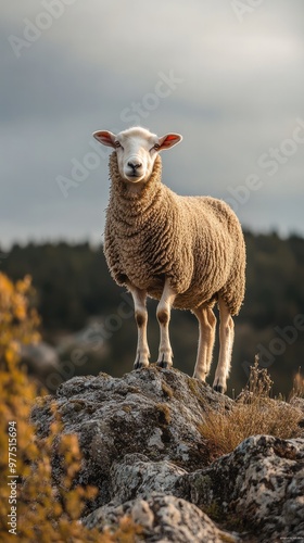 A Sheep Standing on a Hill