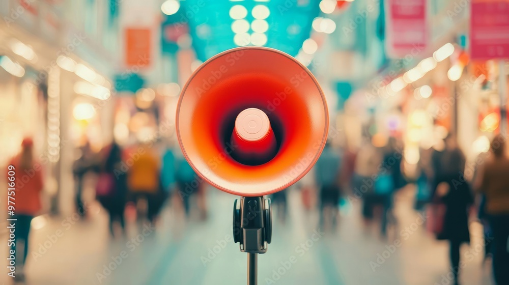 A Megaphone in Futuristic Shopping Mall, announcements Black Friday
A Megaphone in Futuristic Shopping Mall, announcements Black Friday