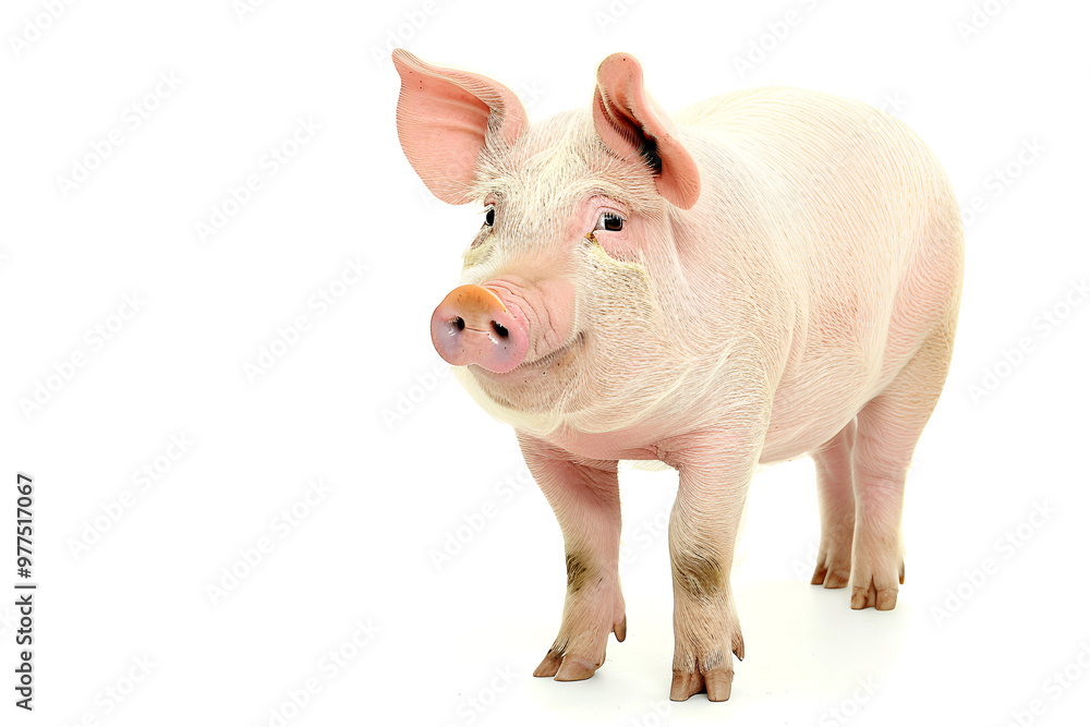 Little pink pig isolated on white background ,A pristine white backdrop highlights a sow, showcasing her elegant form Little pink pig isolated on white background ,A pristine white backdrop highlights a sow, showcasing her elegant form