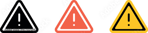 Attention sign icon set. Black, color, linear. Icons, symbols, signs. Exclamation danger sign. Attention sign icon set. Hazard warning attention sign. Silhouette on white background.