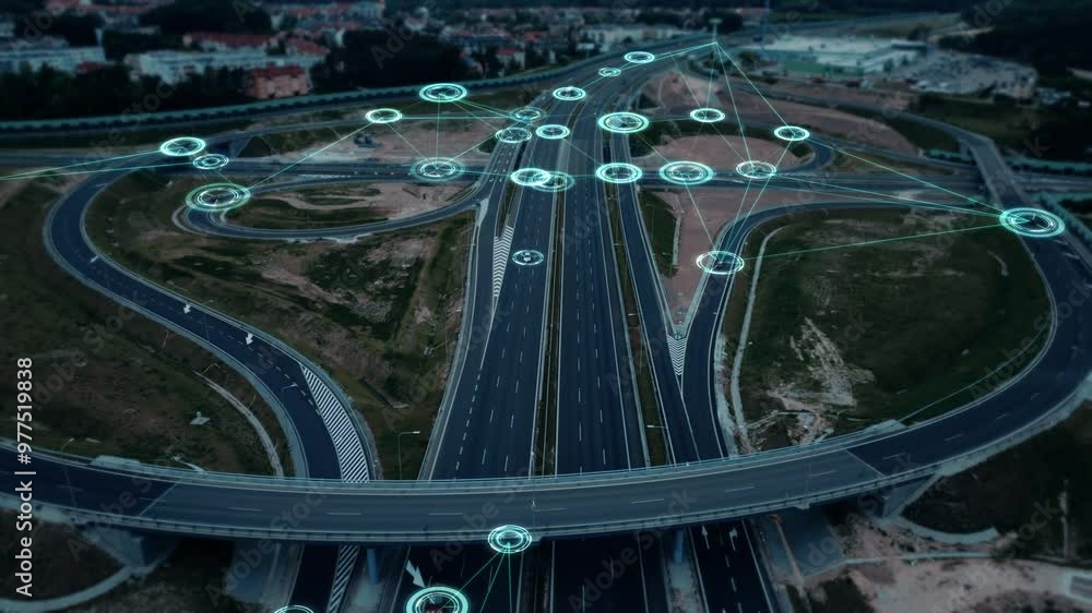 Self-driving vehicles, smart driving. Driverless cars driven by artificial intelligence, HUD. Driving assistance system, road scanning, transportation of the future. Smart transportation concept, 4k.