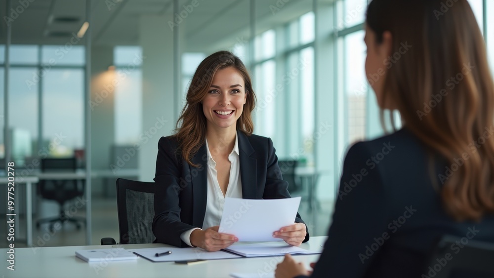 Female Candidate Undergoing an Extensive Job Interview with HR Manager for a B2B Role, Discussing Recruitment and Business Collaboration. Female Candidate Undergoing an Extensive Job Interview with HR Manager for a B2B Role, Discussing Recruitment and Business Collaboration.
