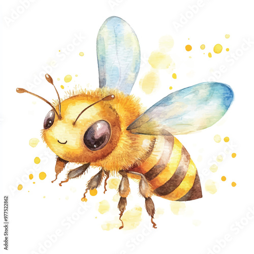 Bee watercolor clipart illustration isolated