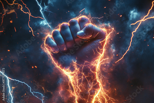 Wallpaper Mural A glowing fist surrounded by electric energy, symbolizing power and strength. Torontodigital.ca