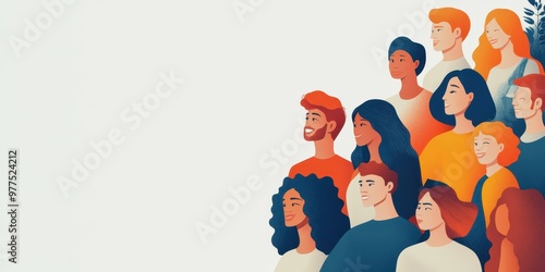 Diverse group of people showcasing unity and connection, representing various backgrounds and cultures in a vibrant style.