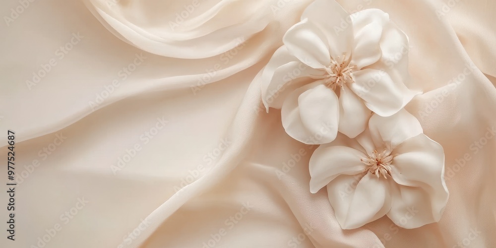 Elegant soft fabric with delicate flowers creates a serene, romantic atmosphere. Perfect for weddings or floral designs. Elegant soft fabric with delicate flowers creates a serene, romantic atmosphere. Perfect for weddings or floral designs.