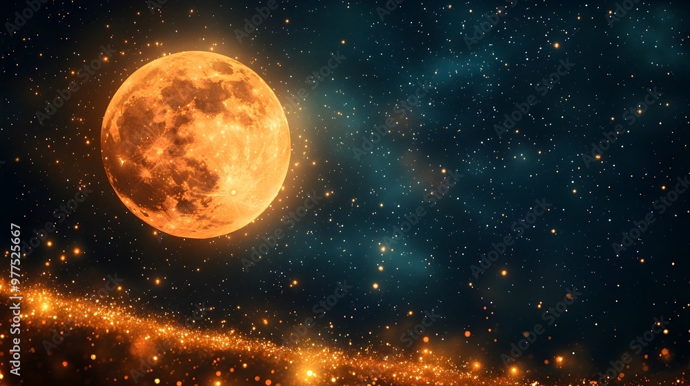 Obraz premium Full Moon Night Sky Stars Background