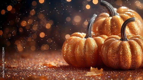 Glittering Pumpkins Autumn Fall Harvest Decoration Background