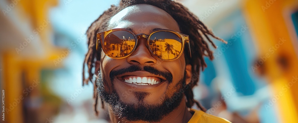 Happy Man in Sunglasses Smiling Happy Man in Sunglasses Smiling