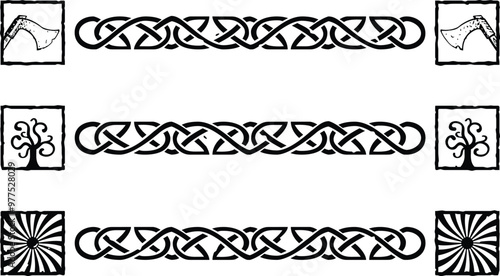 Seamless Viking Knot Border - Square Ends - Axe, Tree, Spiral