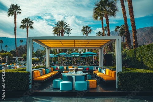 In the daylight, plants and trees are planted in a luxurious garden of a modern mansion.