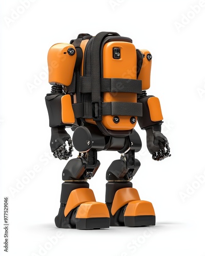 A futuristic robot with a sleek design, featuring an orange exterior and advanced mechanics for various applications.