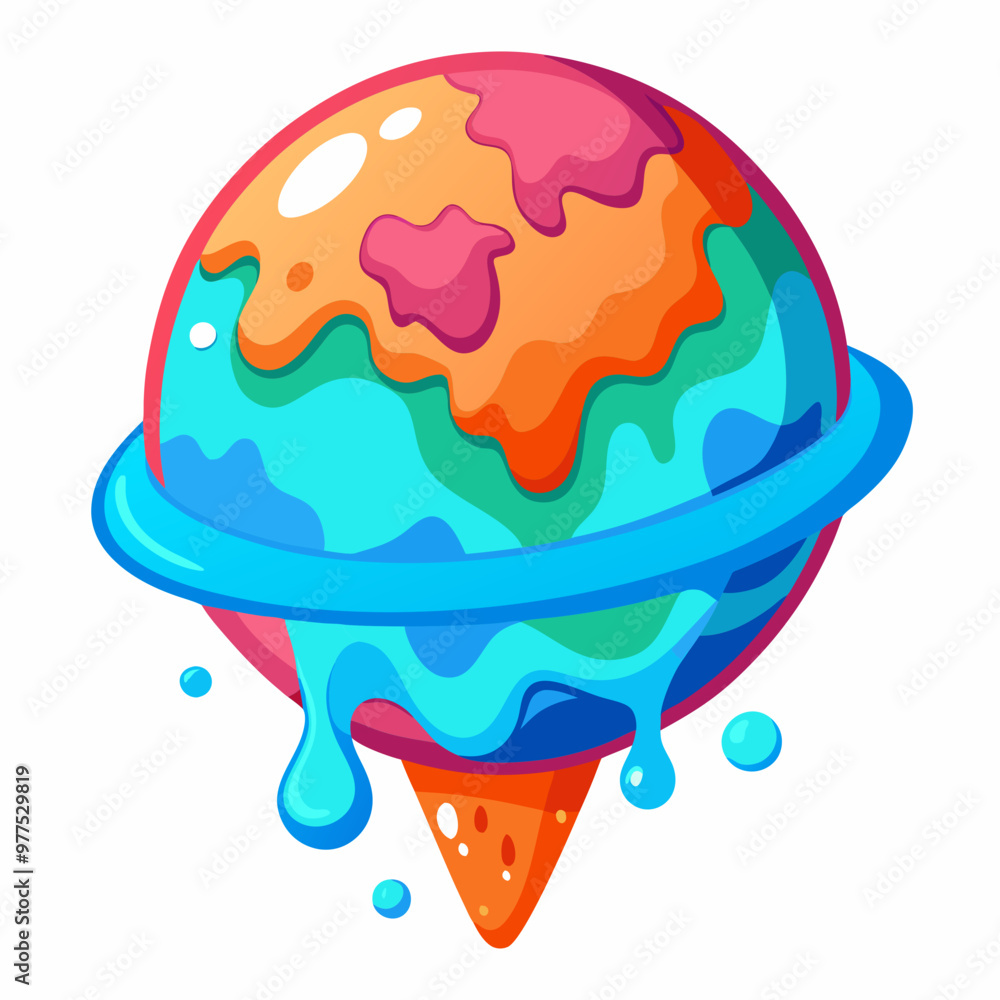 a planet shaped like an ice cream scoop melting a planet shaped like an ice cream scoop melting