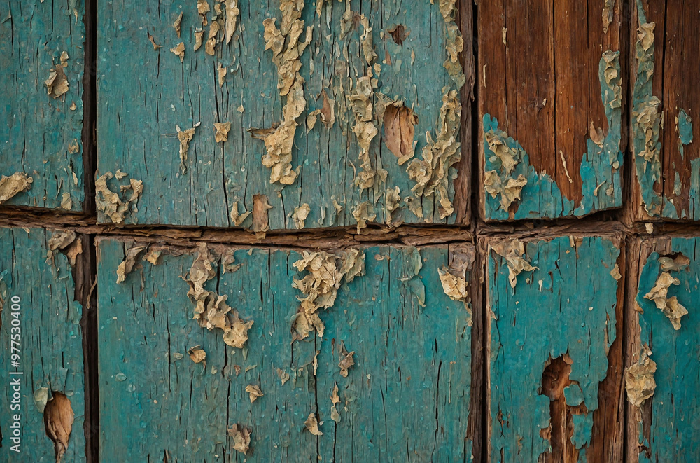 Close-up of rough, peeling paint on a wooden surface Close-up of rough, peeling paint on a wooden surface