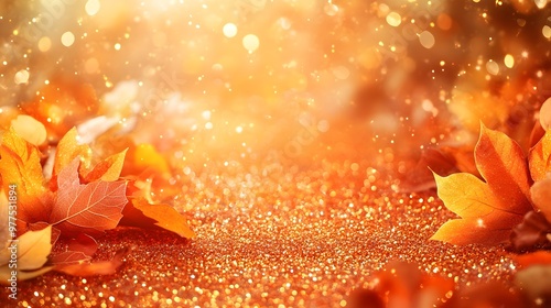 Golden Autumn Leaves Glitter Background