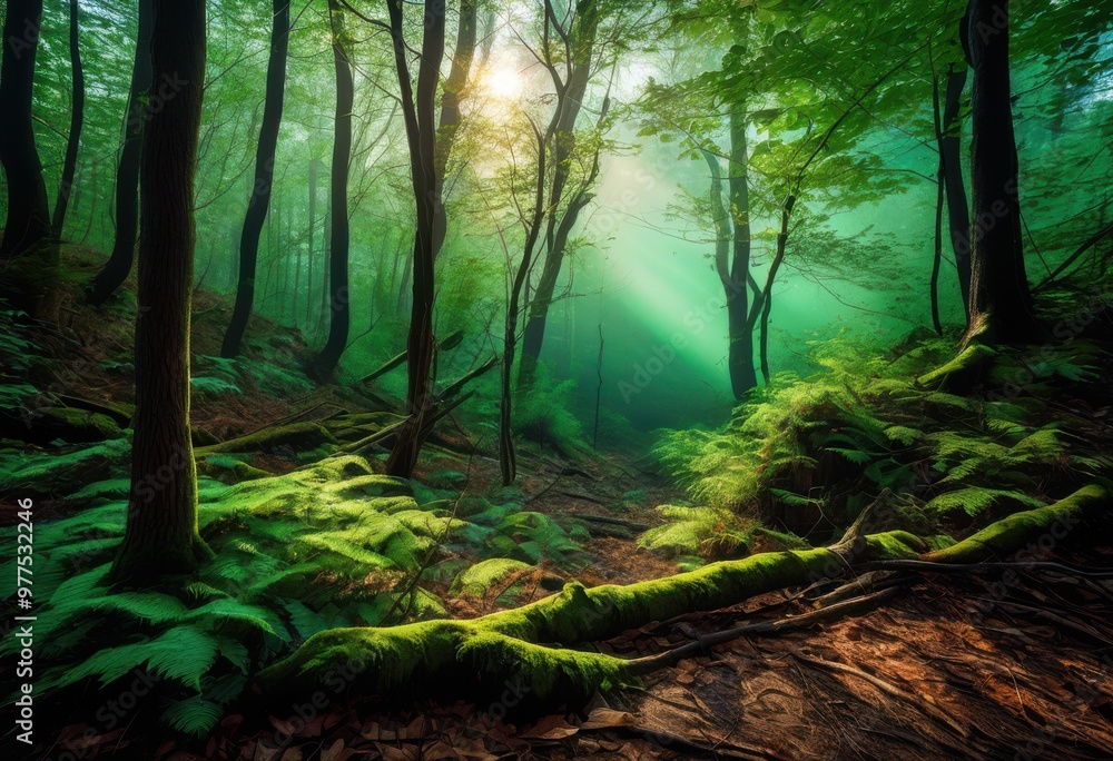 Fototapeta premium vibrant forests showcase lush greenery barren landscapes fallen tree debris striking natural contrast, trees, nature, wilderness, foliage, earth