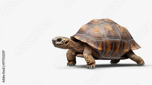 A realistic turtle portrait showcasing its intricate shell and unique features against a clean background. photo