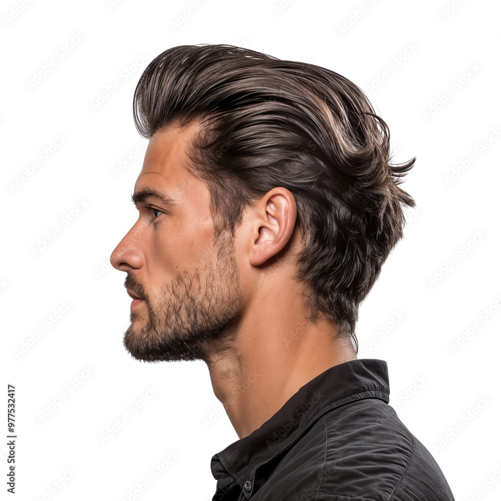 Portrait of a handsome man with a short haircut, side view, isolated on transparent background Portrait of a handsome man with a short haircut, side view, isolated on transparent background