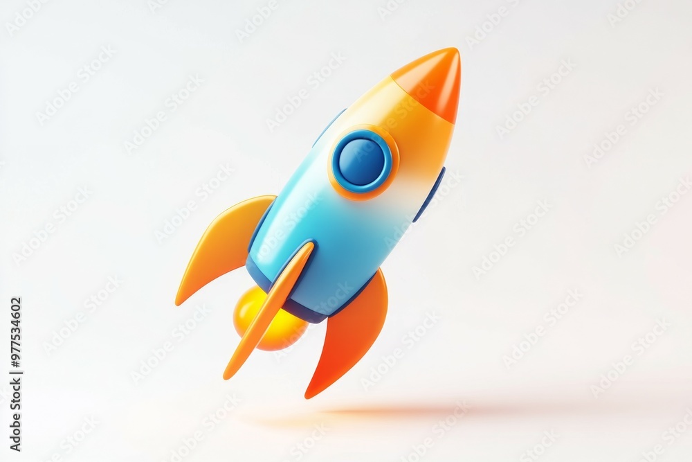 3D icon of a rocket, simple design, blue and orange gradient color with a white background. 3D icon of a rocket, simple design, blue and orange gradient color with a white background.