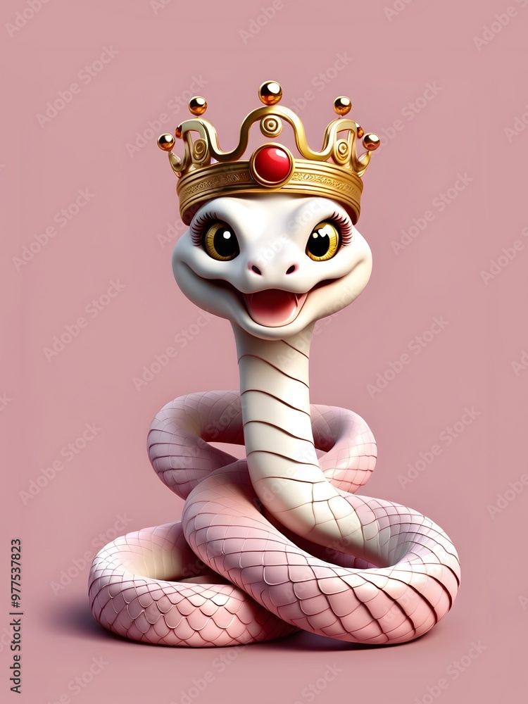Fototapeta premium Year of the Zodiac, Animal of the Year, Symbol of the Year, Animal God, Year of the snake, snake God with accessories and crowns in pink tones.