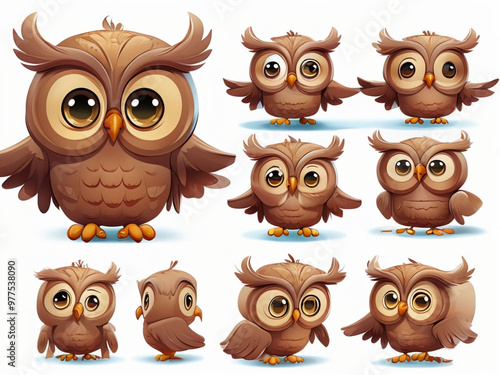 Wallpaper Mural cute-cartoon-owl-character-in-multiple-angles-for-kids-illustration-and-educational-materials Torontodigital.ca