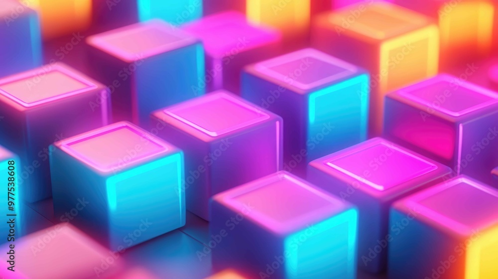 Dynamic Geometric 3D Blocks: Abstract Neon Glow Dynamic Geometric 3D Blocks: Abstract Neon Glow