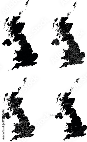 UNITED KINGDOM MAP with its administrative divisions and regions	