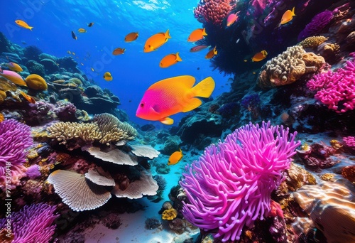 vibrant coral reef ecosystem featuring diverse marine life crystal clear turquoise waters, underwater, ocean, fish, biodiversity, habitat, tropical