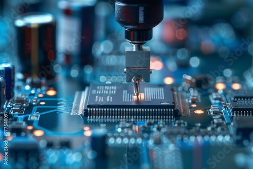 A close up of a computer chip being manufactured
