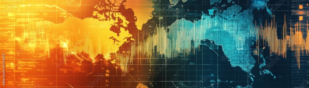 Digital World Map with Data and Grid Lines Digital World Map with Data and Grid Lines