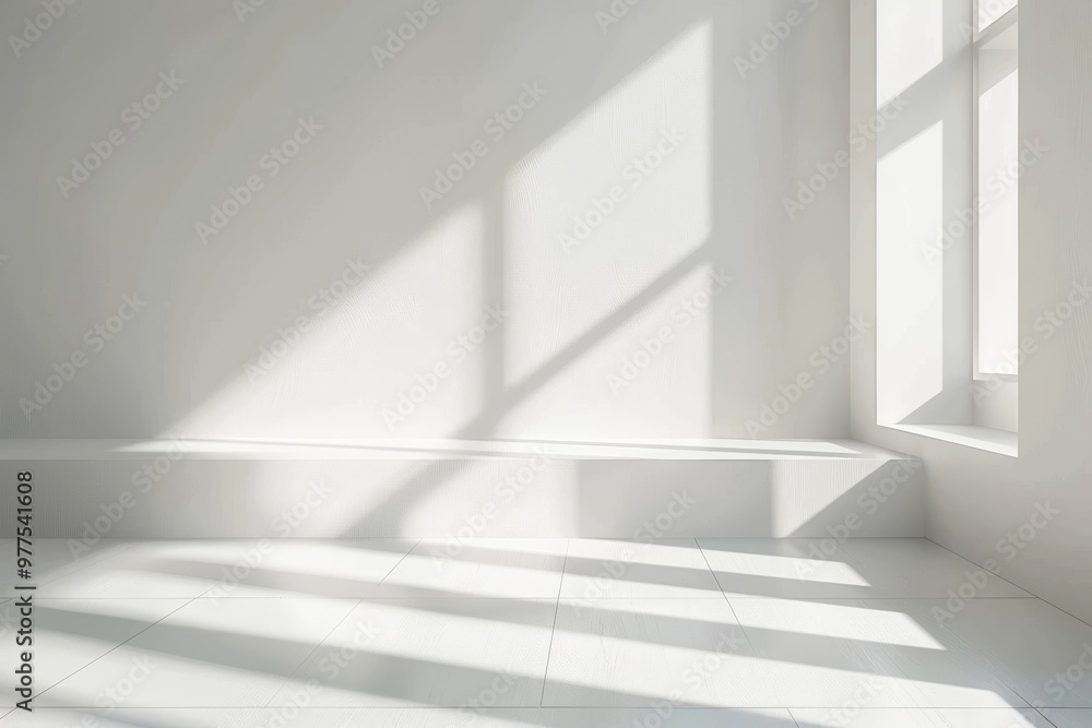 Naklejka premium A white room with a window and a bench