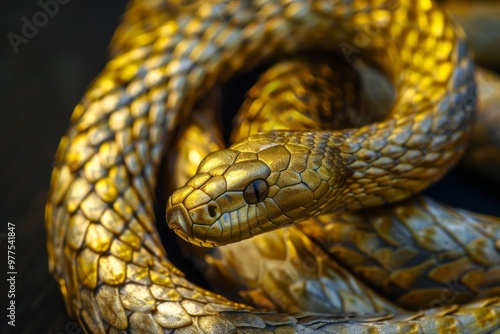 A gold snake with a gold head and a gold body