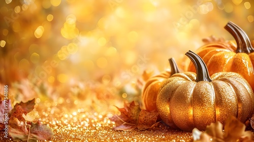 Golden Pumpkins Autumn Background Thanksgiving Decor