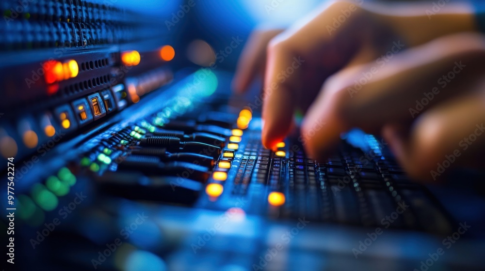 An IT professional configuring network settings on a large IT network system, ensuring secure and efficient data flow. An IT professional configuring network settings on a large IT network system, ensuring secure and efficient data flow.