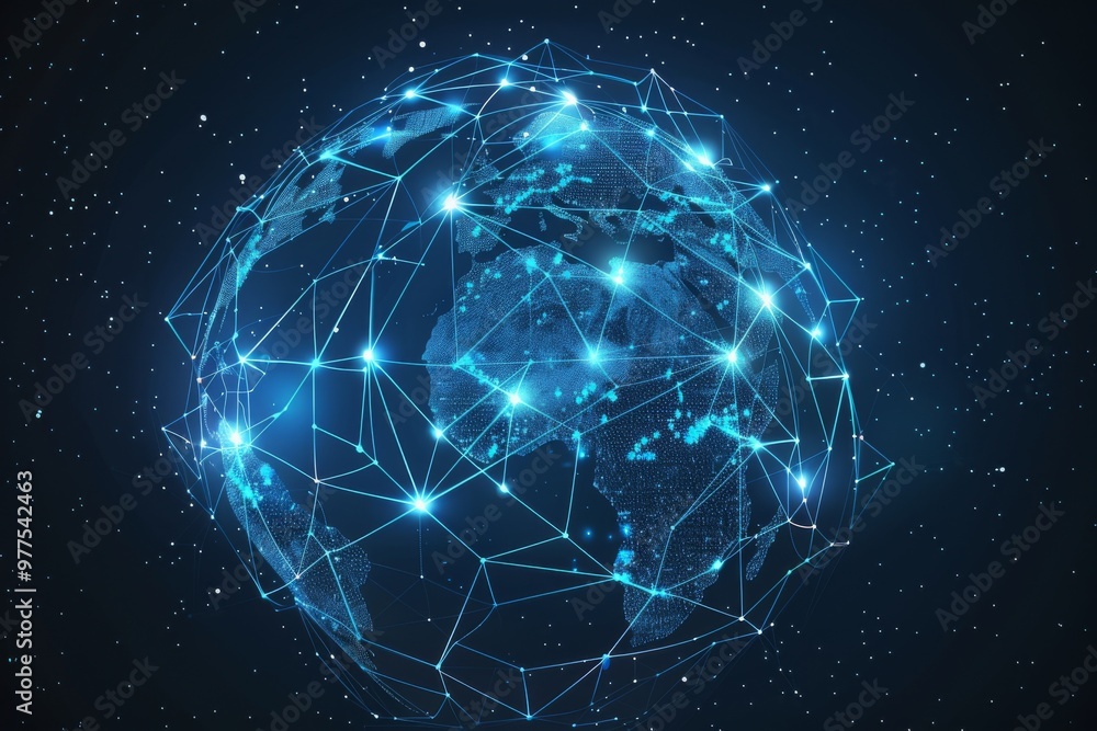 A blue globe with a network of lines connecting it A blue globe with a network of lines connecting it