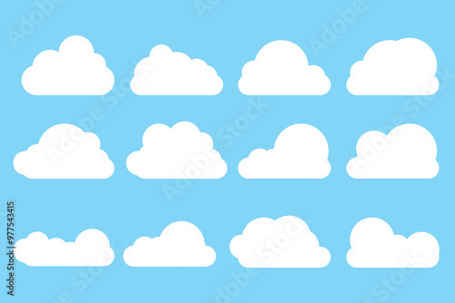 Set of cartoon clouds in flat style. white cloud collection Many white clouds for design
