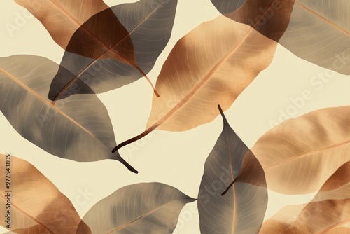 An abstract background of brown colored leaves of different sizes with veins joined together photo