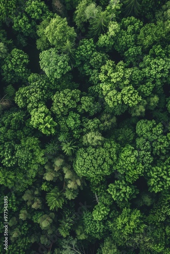 A lush green forest with many trees and a few bushes