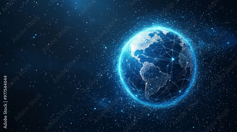 An interactive educational experience featuring a blue hologram globe with a world map with glowing data streams, stock global communication networks, virtual reality simulations, and geospatial data An interactive educational experience featuring a blue hologram globe with a world map with glowing data streams, stock global communication networks, virtual reality simulations, and geospatial data