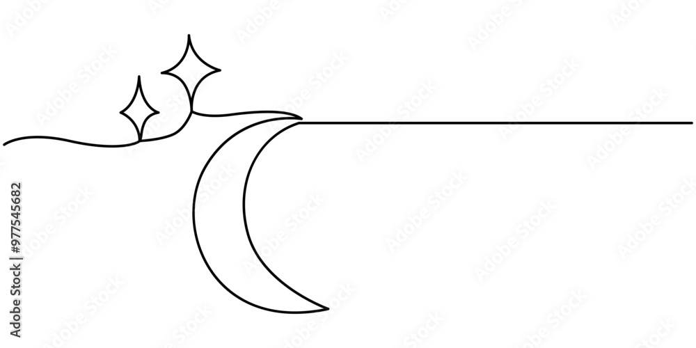 Line drawing of moon icon with stars in retro style. Night sky symbol, continuous editable single line . Vector illustration, One continuous single line of Crescent moon for ramadhan isolated on white Line drawing of moon icon with stars in retro style. Night sky symbol, continuous editable single line . Vector illustration, One continuous single line of Crescent moon for ramadhan isolated on white