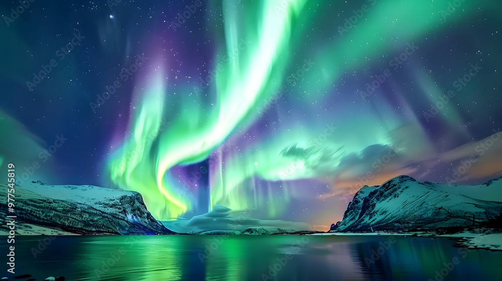 Aurora Borealis: A mesmerizing display of the Northern Lights dancing across the night sky in vibrant greens and purples.
Aurora Borealis: A mesmerizing display of the Northern Lights dancing across the night sky in vibrant greens and purples.