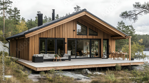 Beautiful Scandinavian wooden house, showcasing minimalist design and natural beauty -