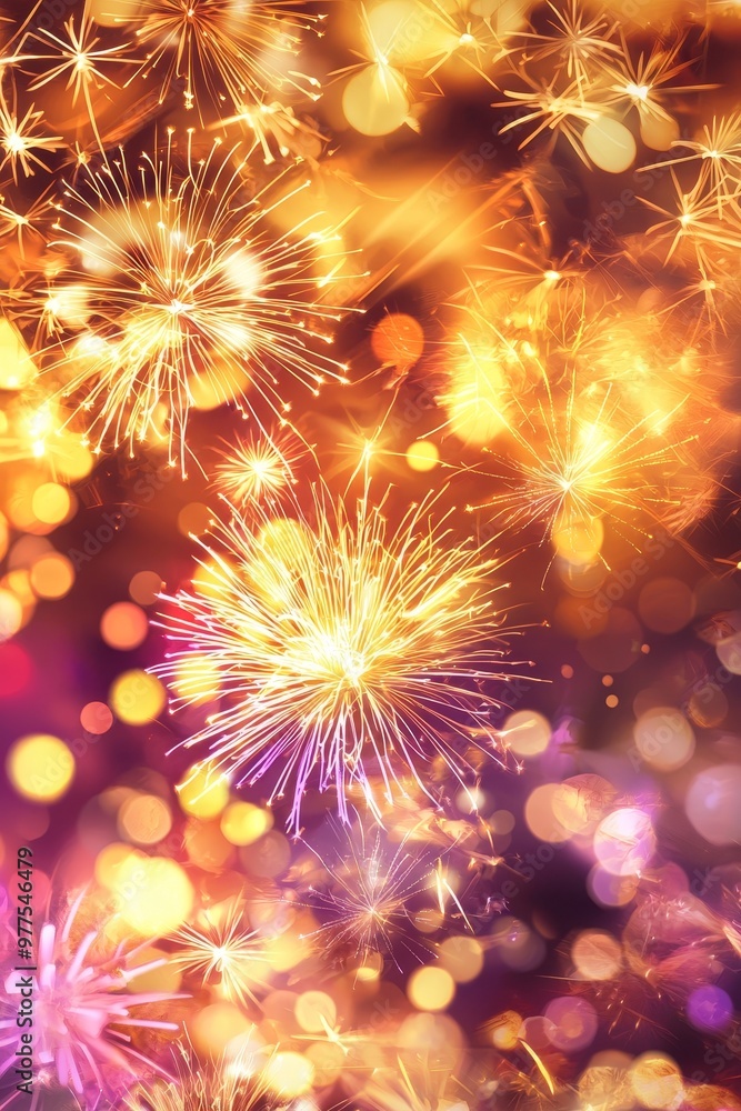 New Year's Eve Fireworks with bokeh and a copy space background. Abstract holiday background with Stock art. New Year's Eve Fireworks with bokeh and a copy space background. Abstract holiday background with Stock art.