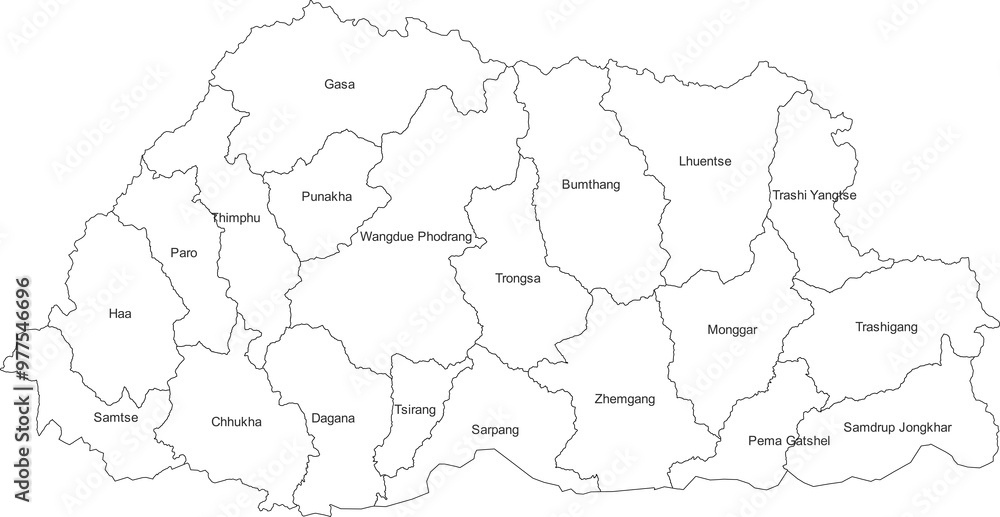 Obraz premium BHUTAN MAP with its administrative divisions and regions